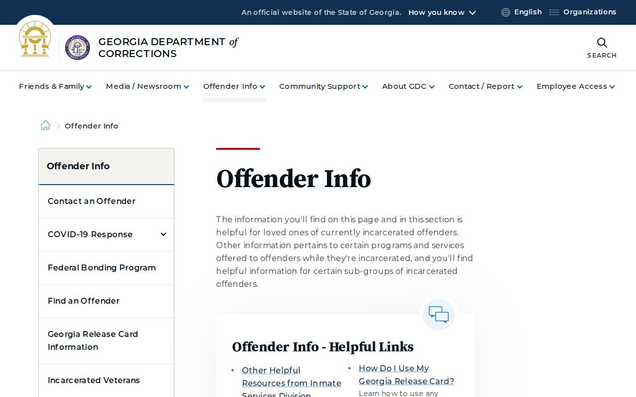 Bacon County inmate release date resources on the Georgia corrections offender information page